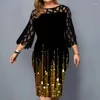 Sukienki swobodne damskie odzież w rozmiarze o nowym koronkowym patchworku Dziewięć punktów rękawów jesienna streetwear 3D Wzór nadruk strój bioder midi sukienka midi