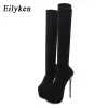 Stivali Eilyken 17 cm Platform Teli Donna sopra il ginocchio Inverno Boot Womens Black Knitting Round Toe Thiela Long Socks Stuple