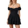 Vestidos casuais mulheres fora shoudle strapless mini backless flowy cor sólida bolo ruffle fada festa praia tubo vestido curto