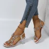 Sandały Kobiety Kwiaty Sandały Rhinestone Clear Beelowe Buty Bling Kryształowe buty na plaży Kryształowe obcasy Sandalias Mujer 2022 9606N