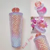 Bottiglie d'acqua Coppa Durian in plastica Amazon transfrontaliera Stesso stile Griglia Corona di paglia San Valentino Limitata a doppio strato borchiato