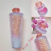 Bouteilles d'eau en plastique Durian Cup transfrontalière Amazon même style grille couronne de paille Saint Valentin limitée double couche cloutée