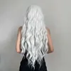 Synthetic Wigs Long Water Wave Wig with Bangs White Colorful Cosplay Silky Wig for Women Daily Party Natural Soft Synthetic Hair Heat Resistant 240329