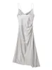 ICCLEK Traf femmes drapé soie Satin Texture drapé cou mi-longue robe robe de soirée Zevity robes de soirée 240315