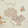 Kledingsets 2023-12-07 Lioraitiin 0-18M Pasgeboren Baby Meisje Kleding Set Wafel Bloemen Tops + Ruches Shorts Baby meisje Kleding OutfitsC24319