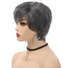 Wigs AHAIRZ Synthetic Gray White Short Bob Curly Wig With Bangs No Lace Wigs For Women Cosplay Daily Wear Pixie Cut Fake Hair