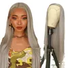 Synthetic Wigs New Blonde Lace Front Wigs Synthetic Silver Straight Light Ash Blonde Lace Front Wigs For Black Women Transparent Cosplay Wigs 240329
