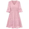 Robes décontractées femmes 2024 Pom-Pom Dot été Mini fête col en V trompette manches en mousseline de soie robe vêtements robes