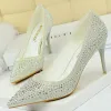 Pumps 2023 Elegant Women Glitter Crystal Thin High Heels Bride Pumps White Silver Pink Tacones Heels Cinderella Wedding Shoes Big Size