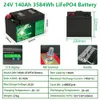 Batterie LiFePo4 24V, 140ah, 100ah, cellules de qualité A intégrées, BMS 25.6V, 200ah, 240ah, 300ah, batterie au Lithium Rechargeable pour camping-car solaire, sans taxe