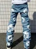 Przyjazd luźne proste wygodne bawełniane spodnie dżinsowe spodnie Y2K Ubrania uliczne streetwear swobodny modny kwiaty drukowane dżinsy dla mężczyzn 240319