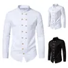 Męskie koszule męskie męskie koszulę vintage Royal elegancka z podwójnym wyborem z kołnierzem stojącym Slim Fit Formal Top dla wyrafinowanego