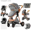 Kinderwagens# Royal Luxury Baby 3 in 1 kinderwagen Hoog landschap Opvouwbare Kinderwagen Kinderwagen Kinderwagen Draagbare reiskinderwagen Babyauto's L240319