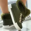 Boots Women Solid Color Boots Lace Up Hightop Round Toe Nonslip Fluffy Velvet Warm Shoes Winter Snow Comfy Shoes