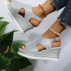 Sandaler Casual Open Toe Sandaler för breda fötter Kvinnor Skär ut Glitter Slingback Wedge Sandaler för kvinnor Sandaler Romerska plattform Sandaler