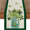 Nappe Luc-ky Sham- Runner pour les décorations de la Saint-Patrick 72 pouces Couverture irlandaise Printemps Vert Maison de vacances Pièce maîtresse de cuisine