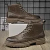 HBP Non-Brand High top Mens Leather shoes Waterproof Chunky Ankle Boots Oxford Dress Boots Casual Business Work Daily Shoes for Men