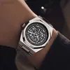 Wristwatches Fashion Business Mens Watch Luxury Stainless Steel Diamond Hollow Dial Luminous Quartz wrist Calendar Waterproof Watch for Men 24319