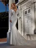 Trumpet Mermaid Boho Wedding Dresses with Long Sleeves V Neck Lace Appliqued Bridal Gowns Court Train Illusion Back Slim Fitted Elegant Satin Robes De Mariee YD