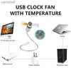 Electric Fans USB Fan LED Clock Light Portable USB Fans Mini Time And Temperature Display With Gooseneck LED Light Clock Cool Gadgets ProductsC24319