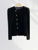 Camicette da donna Stile francese Velluto nero Top Cappotto Donna Primavera Maniche a sbuffo Colletto obliquo Camicie lunghe vintage Cardigan semplici ed eleganti