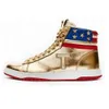 2024 Gold Custom T Trumps Baskets Hauts Chaussures de basket-ball Femmes Hommes Ne jamais abandonner les dirigeants nationaux Designers occasionnels Or Rouge Femmes Hommes Chaussure de sport avec boîte