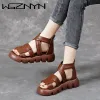 Sandalen Nieuw ontwerp Women Gladiator Retro Sandals Summer Open Toe Cool Boots Ladies Echt lederen Hoog hielplatform Casual Sandalen