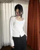 Kvinnors T-skjortor Enkel design Breasted skarvning Rund hals hängande rem Slim-fit långärmad t-shirt Top Roupas Femininas Estilosas