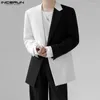 Мужские костюмы INCERUN Топы 2024 Корейский стиль Красивые мужчины Черно-белый контрастный костюм Модный мужской драпированный дизайн Блейзер с длинными рукавами S-5XL