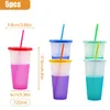 Copos de mudança de cor de tumblers 5 pcs acrílico colorido reutilizável com tampas e canudos de plástico em massa de Natal água fria