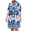 Casual Dresses Lady Daily Dress Stylish Women's Rotro Color Matching Printed A-Line Midi med V-nackfickor för vårhöstkvinnor