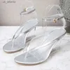 Dress Shoes Pinch Foot Flip-flops Women Sandals 2023 Fashion Summer New Office 8CM Transparent Wedges Sexy Model Catwalk Show H240325