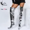 Boots Heels Long Boots Women Autumn Winter OvertheKnee exy Silver Mirror Thigh High Boots T Show Pointy Toe Casual Club Party Shoes