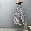 Skirts Skorts Boho Black Leaf Print Beach Outing Long Dresses Women Swimsuit Cover Up Beach Wear Kimono Tunics Beach Dress Kaftan Sarong 240319