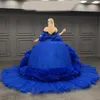 Royal Blue Sweetheart Quinceanera klänningar från axelpärlorna Tull Tiered Sweet 16 Prom Birthday Party Gown Vestido de Vx 15 Anos