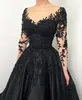 Stunning a line gothic wedding dresses illusion long sleeves boho wedding dresses bridal gowns sequins lace appliques country black wedding dress