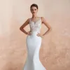 Garden 2024 Boho Mermaid Wedding Gowns Sheer Neck Lace Appliques Illusion Back Brides Resses Simple Chiffon Sweep Train Robes De Mariee Summer Beach Vestidos