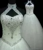 afrikanska arabiska strandklänningar pärlstrid kristall halter nack boll klänning bröllop klänning snörning upp brudklänningar snabb leverans9270175
