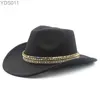 Bucket Mulheres Largo Homens Brim Chapéus Mistura de Lã Western Cowboy Sunhats Festa Viagem Sombrero Outdoor Caps Clássico Retro Ajustável Tamanho 240320