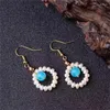 Boucles d'oreilles pendantes en fil de cuivre, couleur or, faites à la main, perle d'eau douce naturelle, pendentif géométrique, crochet pour femmes, accessoires de bijoux