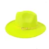 Baretten Eenvoudige Dames Wollen Hoed Fluorescerend Groen Fedora Bloem Accessoires Brede Rand Jazz Top Zomer Panama