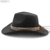 Bucket Mulheres Largo Homens Brim Chapéus Mistura de Lã Western Cowboy Sunhats Festa Viagem Sombrero Outdoor Caps Clássico Retro Ajustável Tamanho 240320