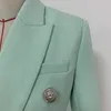High Street Classic Barokke Designer Jacket Dames Metal Lion Buttons Dubbele borsten getextureerde Blazer Mint Green 240318