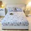 Cotton Fitted Sheet Printing Bed Cover Four Corners With Elastic Band Mattress Twin Full Queen King 240306