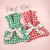 Dog Apparel Pet Dress With Plaid Print Set Sleeves Bow Decor Summer Cat Headdress Clothes For Furry