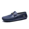 Marca azul mocassins de couro masculino deslizamento no conforto sapato social moda mocassins para sapatos casuais barco chaussure hommes 240312