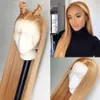 Perruque Lace Front Wig naturelle lisse et transparente, cheveux humains, blond miel 27, 13x4 HD, pre-plucked, pour femmes