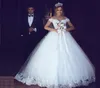 Off Shoulder Ball Gown Wedding Dresses Lace Appliques Arabic Dubai Bridal Gowns White Tulle Country Vestido De Novia5005589