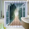 Shower Curtains Tropical Landscape Curtain 3D Open Window Ocean Beach Starfish Shell Palm Tree Scenery Waterproof Bathroom Decor