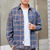 Men's Casual Shirts Men Plaid Shirt Button-up With Turn-down Collar Regular Fit Long Sleeve Sweatshirt For Spring Fall Soft